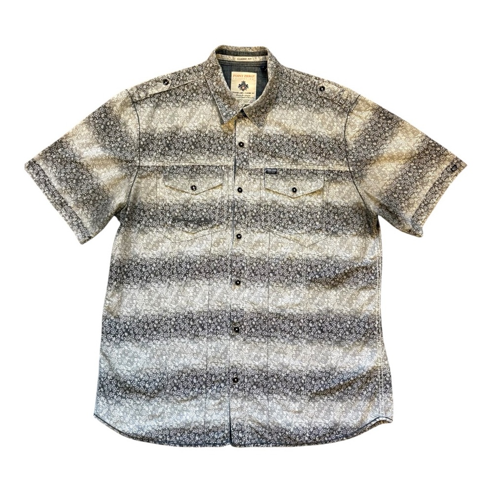 Point Zero Men's Black & Grey Ombré Floral Patterned Button Shirt Size Xlarge - Picture 10 of 12